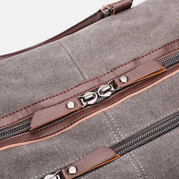 Men Canvas PU Leather Large Capacity Multi-Pocket Handbag Shoulder Bag Travel Bag Duffle Bag Crossbody Bag - Trendha