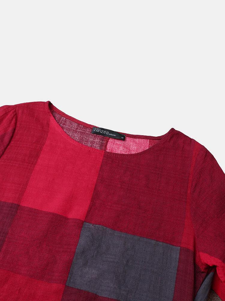 O-Neck Plaid Loose Casual Dress With Side Pockets For Women - Trendha