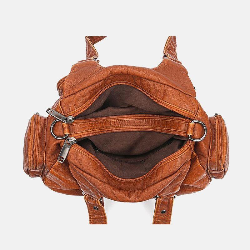 Women PU Leather Large Capacity Multi-pocket Rivet Decoration Retro Soft Tote Handbags Crossbody Bags - Trendha