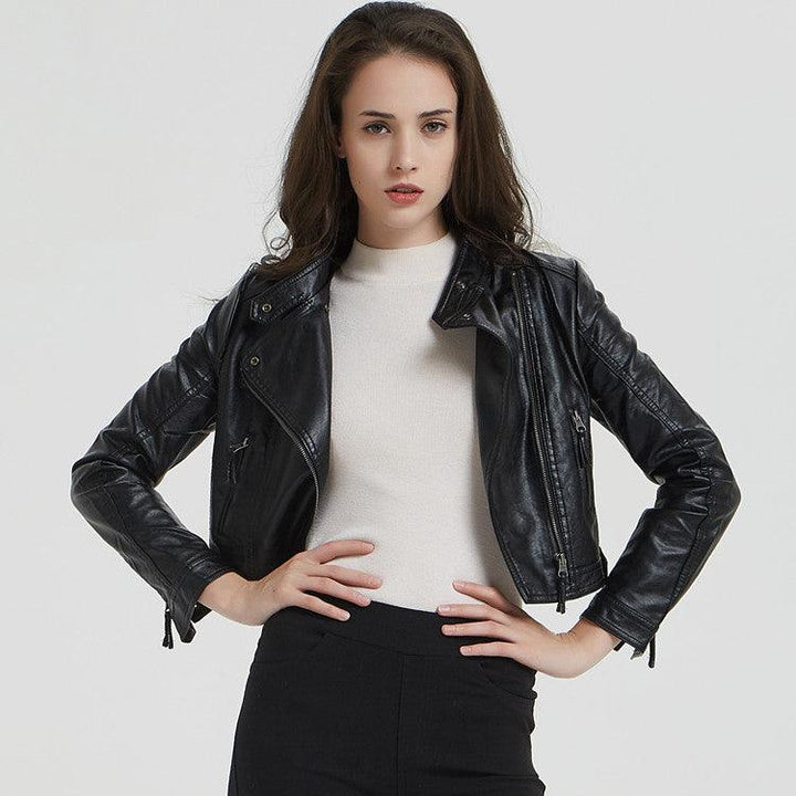 Fashion Women's Short Jacket With Washed Leather And Rivets - Trendha