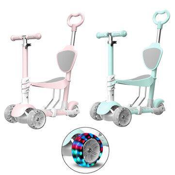 Height Adjustable 4-Wheels Kids Kick Scooter Kickboard With Seat For Ages 3-6 Child Ride On Toy Toddler Baby Walker - Trendha