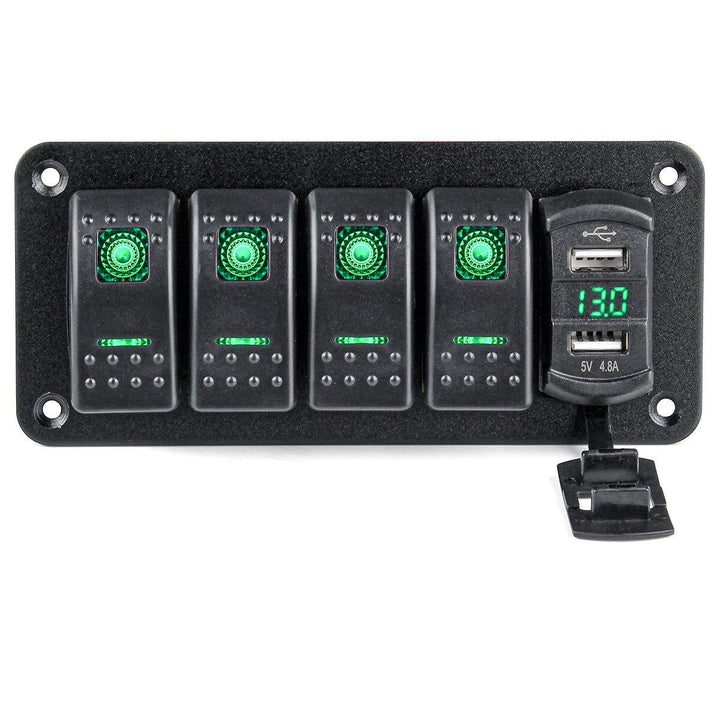 4/5/6 Gang Green Rocker Switch Panel Circuit Breaker LED Waterproof Car Marine - Trendha