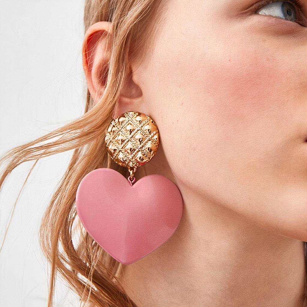 Big Heart Drop Earrings - Trendha