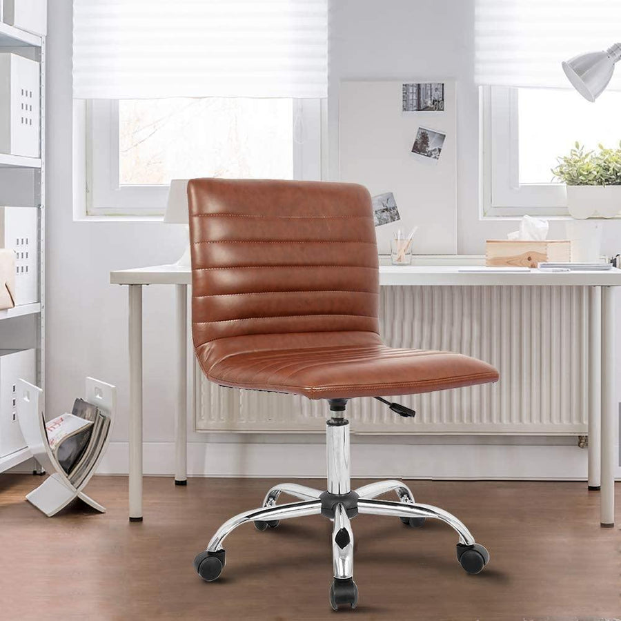 Home Office Chair Computer Chair Adjustable Height Ribbed Low Back Armless Swivel Conference Room Task Desk Chairs Brown - Trendha