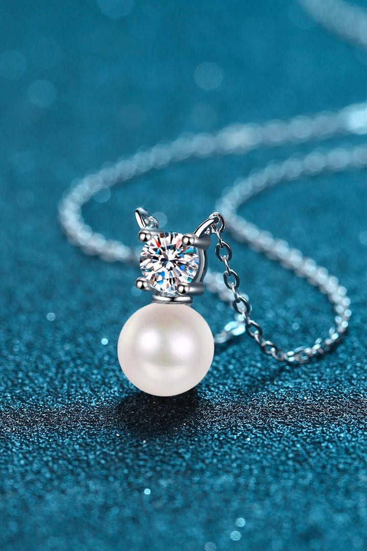 925 Sterling Silver Freshwater Pearl Moissanite Necklace - Trendha