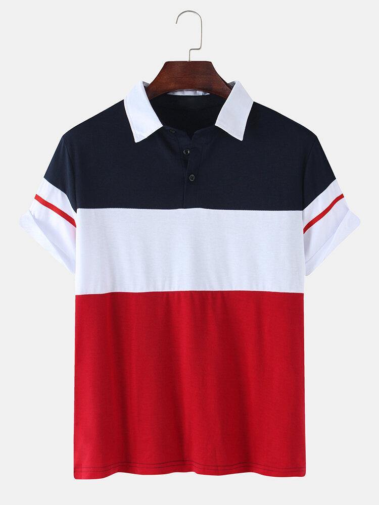 Mens Color Block Patchwork Casual Short Sleeve Golf Shirt - Trendha