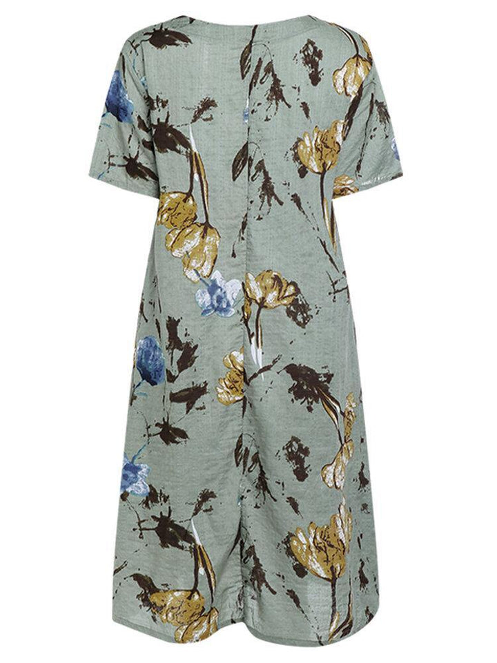 Retro Floral Print Two Pockets Loose Casual Dress For Women - Trendha