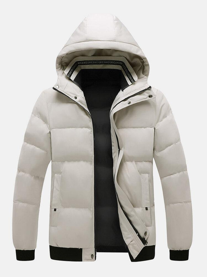 Mens Windproof Warm Soldi Color Zipper Hooded Coats With Pocket - Trendha