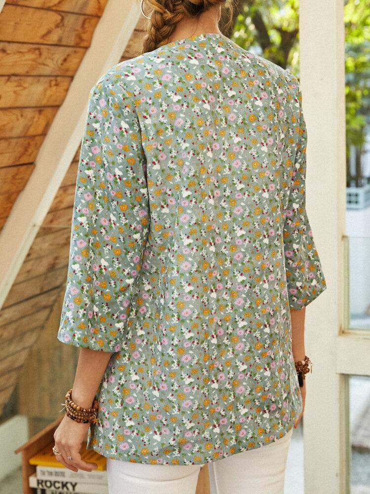 Bohemian Floral Print 3/4 Length Sleeves Casual Jacket For Women - Trendha