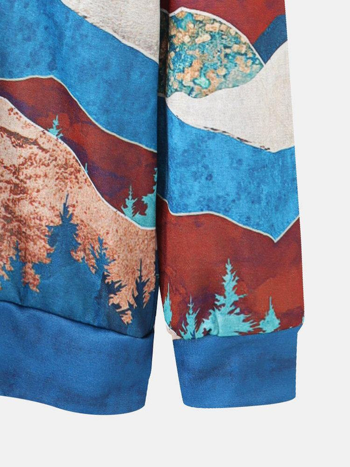 Women Landscape Print Drop Shoulder Casual Pullover Hoodies - Trendha