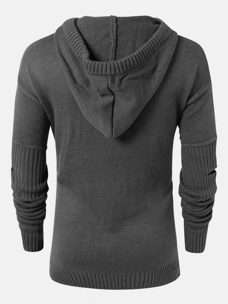 Mens Solid Color Design Cut Out Sleeve Kitted Hooded Sweaters - Trendha