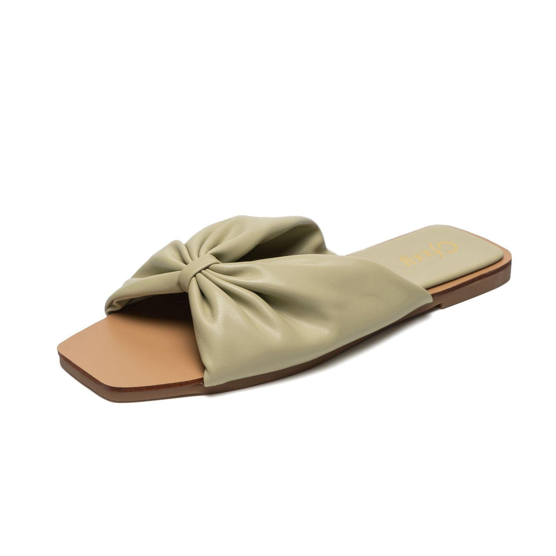 Bowknot Sandals And Slippers Women's Square Head Flat-bottomed Women's Slippers - Trendha