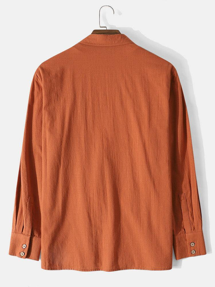 Mens 100% Cotton Solid Color Shirt Drawstring Pocket Shorts Casual Two Piece Sets - Trendha