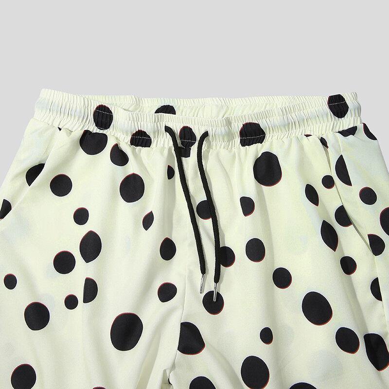 Mens Polka Dot Print Lapel Drawstring Shorts Casual Shirts Shorts - Trendha