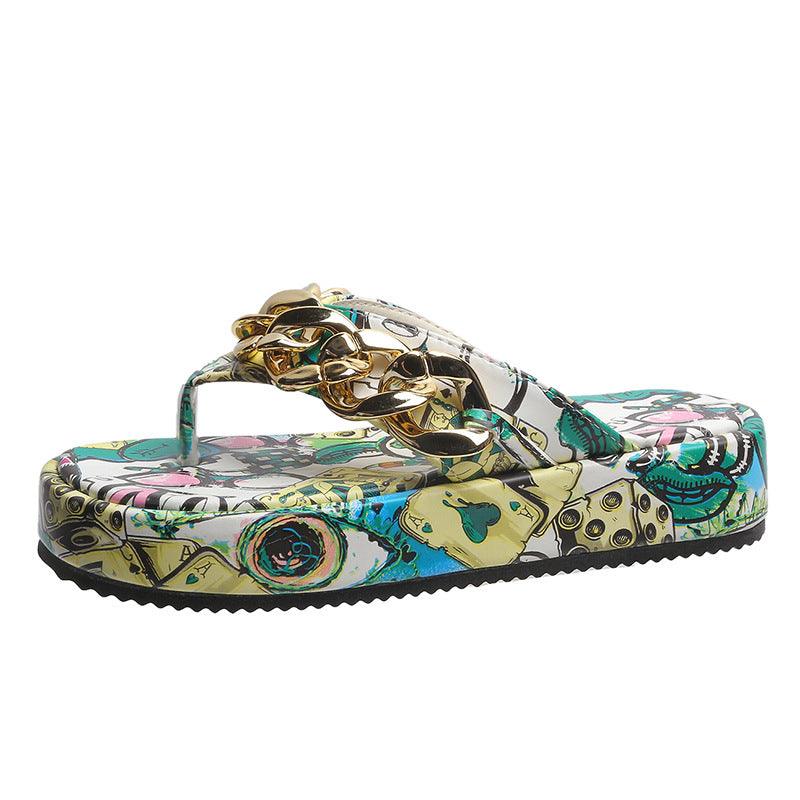 Women's Sandals And Slippers With Graffiti Platform - Trendha