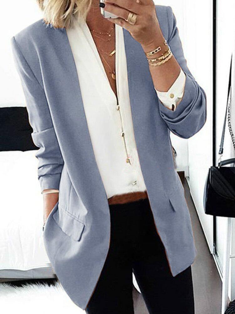 Women Solid Color Casual Long Sleeve Blazers - Trendha