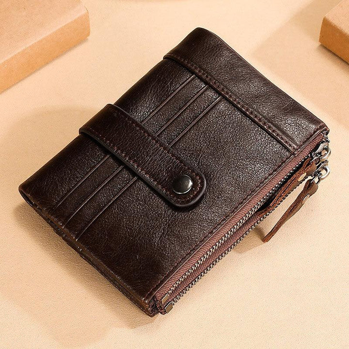 Men Genuine Leather RFID Antimagnetic Double Zipper Wallet 15 Card Slots Holder - Trendha