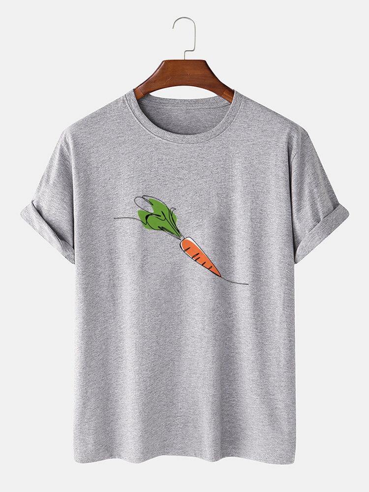 Mens 100% Cotton Cartoon Carrot Print Short Sleeve T-Shirt - Trendha