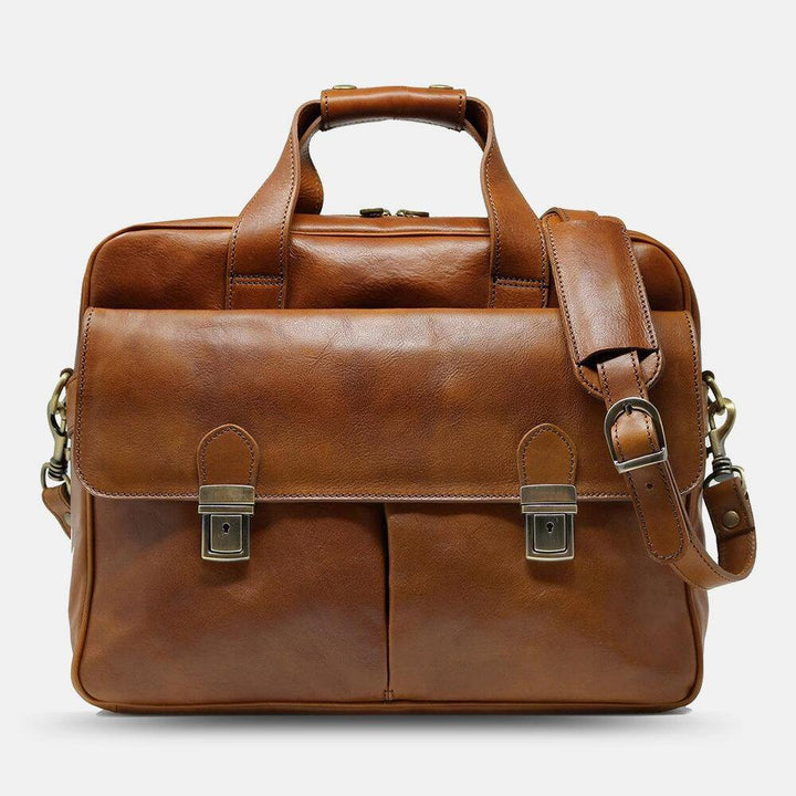 Men PU Leather Multi-pocket 14 Inch Laptop Bag Messenger Bag Travel Crossbody Bag Handbag - Trendha