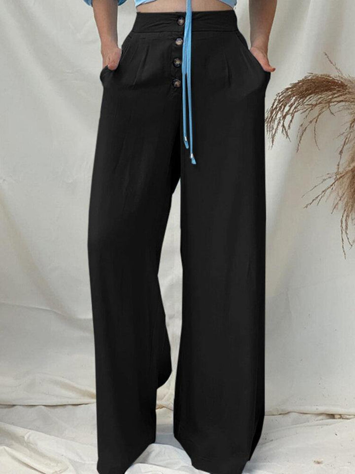 Women's Casual High Rise Wide Leg Solid Pants with Side Pockets: Loose Fit and Comfortable - Trendha