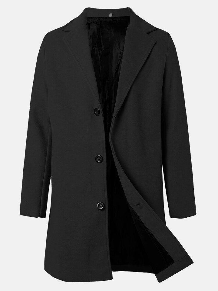 Mens Solid Color Single-Breasted Mid-Length Business Warm Trench Coats - Trendha