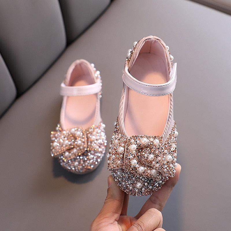 Girls Pearl Rhinestones Decorated Shining Shoes - Trendha
