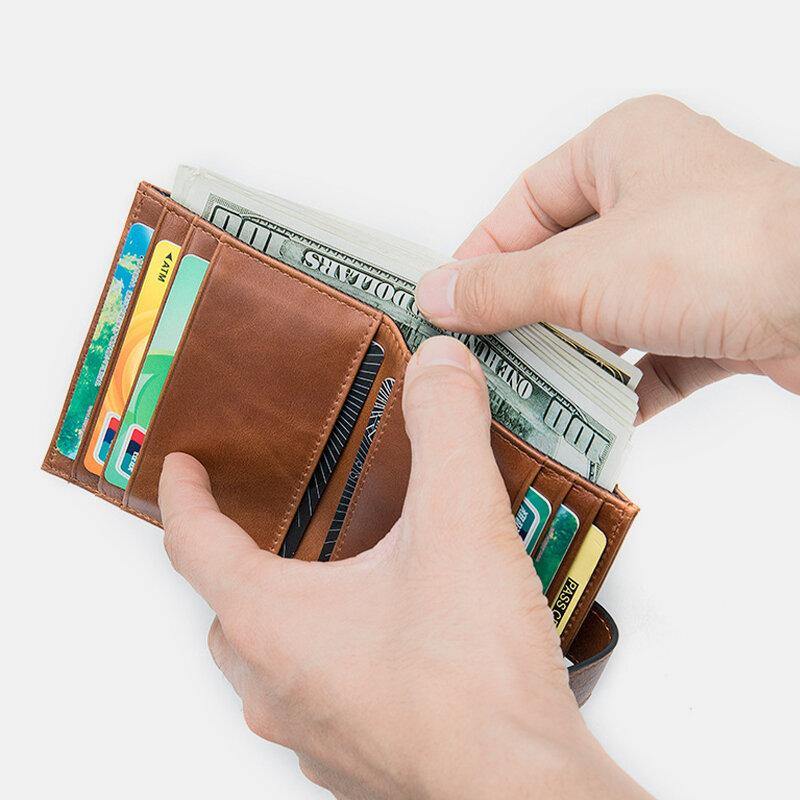 Men Genuine Leather RFID Blocking Anti-theft Multi-slot Card Case Card Holder Wallet - Trendha
