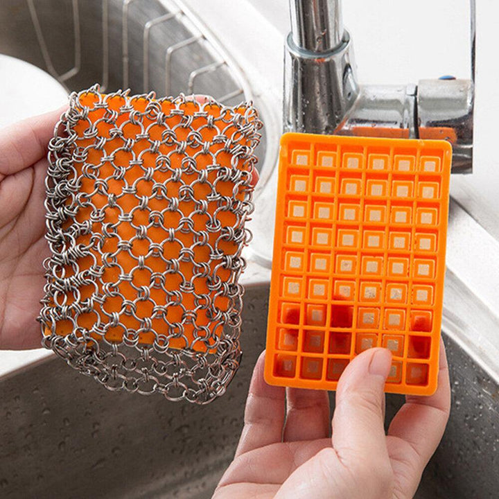 Kitchen Silicone Pot Cleaning Brush Net Square Shape Metal Stainless Steel Ring Net Brush Cleaning Tools - Trendha