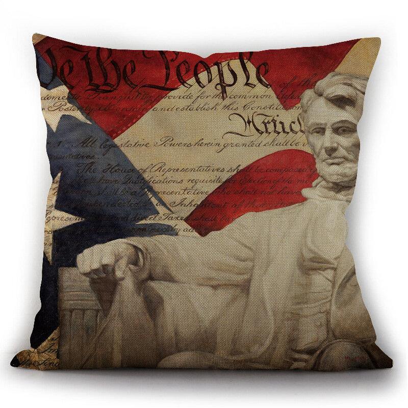 American Independence Day Pillow Painting American Flag Linen Pillowcase Cushion Cover - Trendha