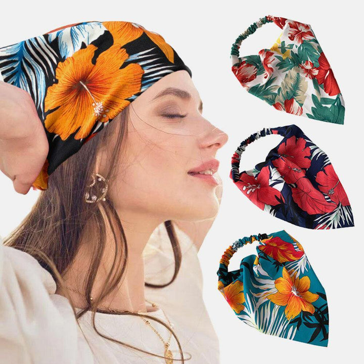 Women Chiffon Floral Pattern Wild Simple Triangle Scarf Wide Headband Headscarf Headwear - Trendha