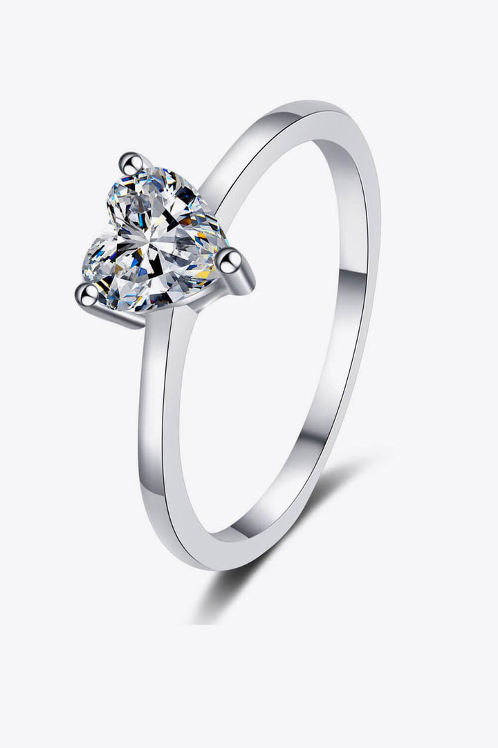 925 Sterling Silver Heart-Shaped Moissanite Solitaire Ring - Trendha