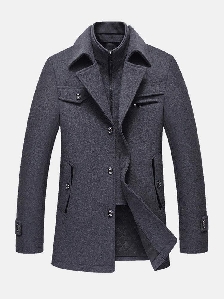 Mens Thicken Warm Solid Business Woolen Trench Coats - Trendha