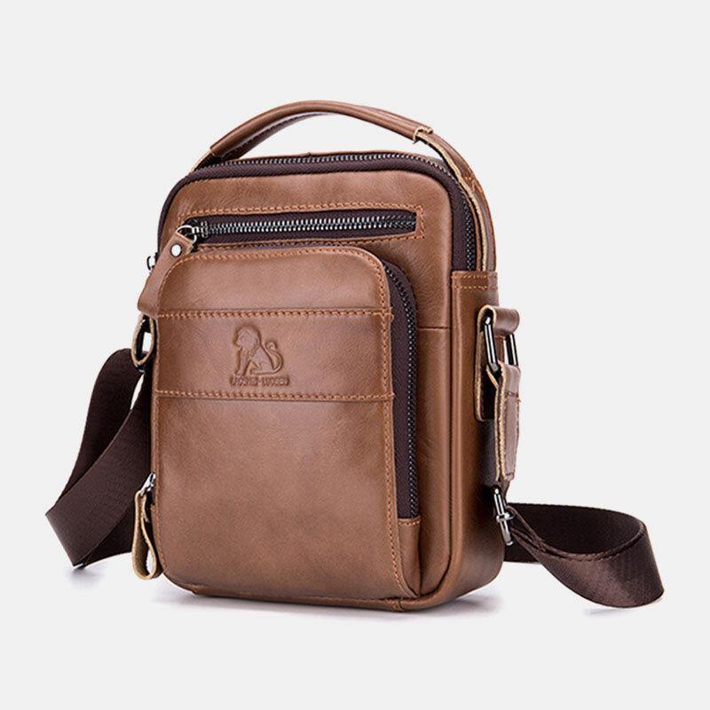 Men Genuine Leather Multifunction Multi-Pocket Waterproof Crossbody Bag Shoulder Bag - Trendha
