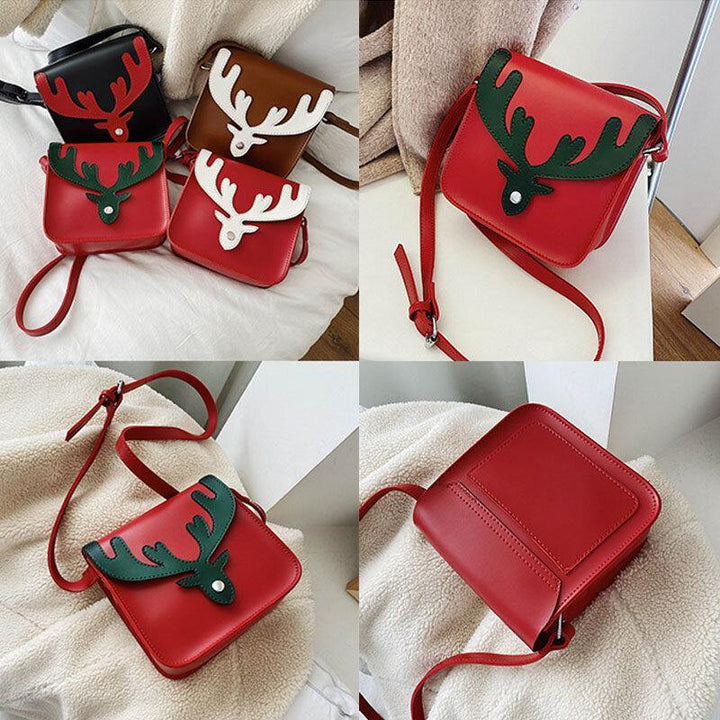 Women Faux Leather Contrast Color Christmas Elk Pattern Small Square Bag Crossbody Bag Shoulder Bag - Trendha