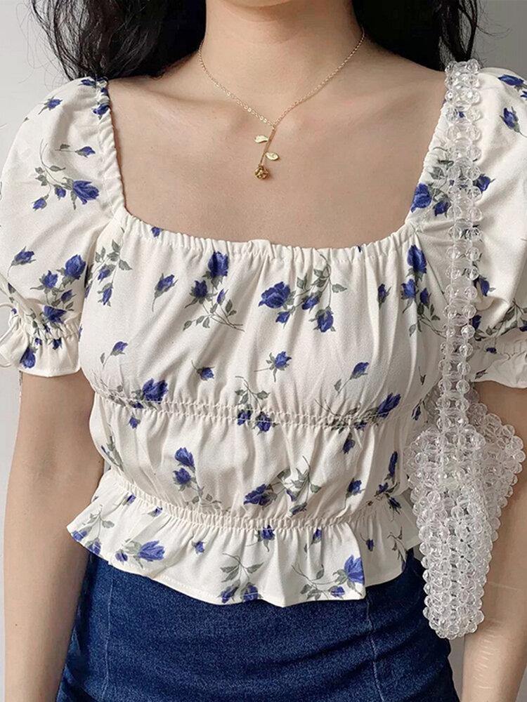 Puff Sleeve Casual Floral Summer Blouse For Women - Trendha