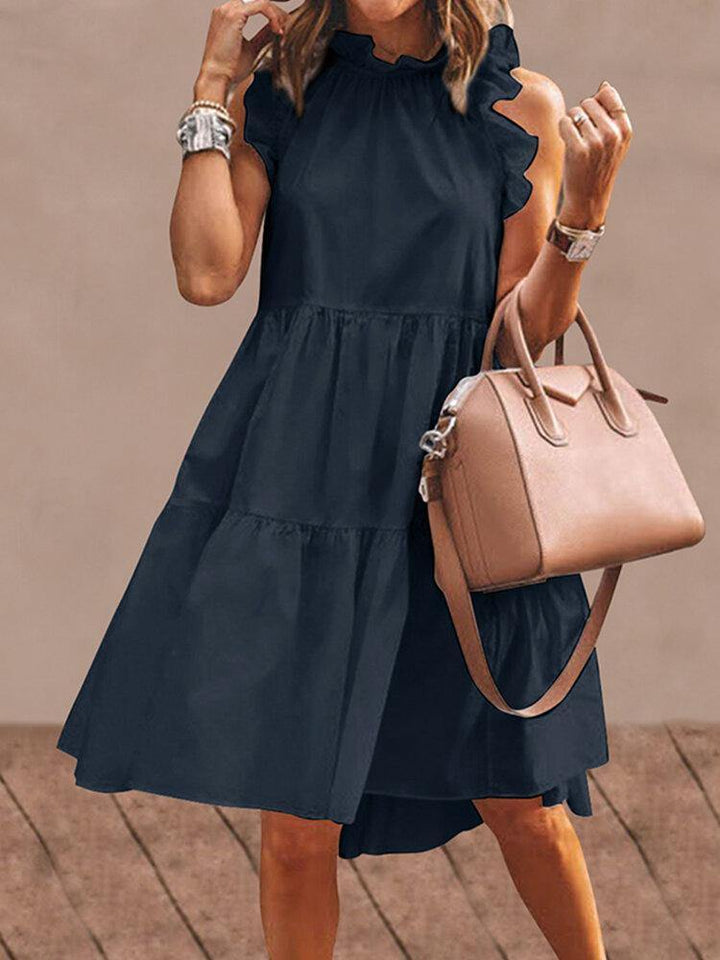 Women Solid Color Ruffles Trim Sleeveless Simple Midi Dresses - Trendha