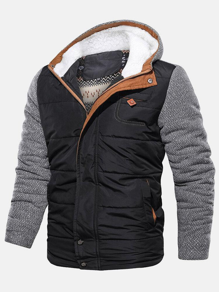 Mens Patchwork Thicken Zipper Long Sleeve Hooded Coats With Pocket - Trendha