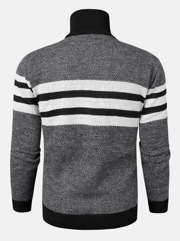 Mens Knitted Stripe Zip Front Stand Collar Casual Warm Cardigans - Trendha