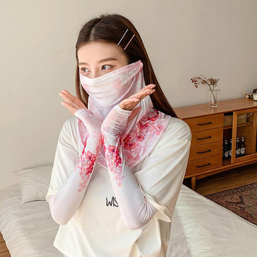 Women Sunscreen Summer Outdoor Ice Silk Sleeve Arm Guard Sleeve Breathable Cover Face Veil Mask - Trendha