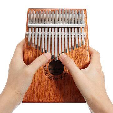 17 Keys Wood Kalimbas Mahogany Thumb Piano Finger Percussion With Tuning Hammer - Trendha