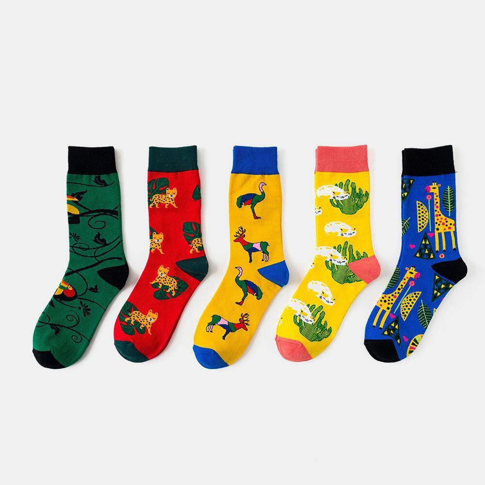 Unisex Animal Series Pattern Colourful Patchwork Color Cute Tube Socks - Trendha