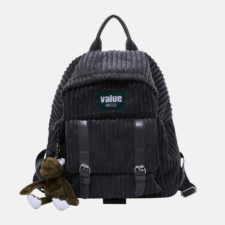 Women Corduroy Solid Color Outdoor Student School Bag Wear-resistance Casual Backpack - Trendha