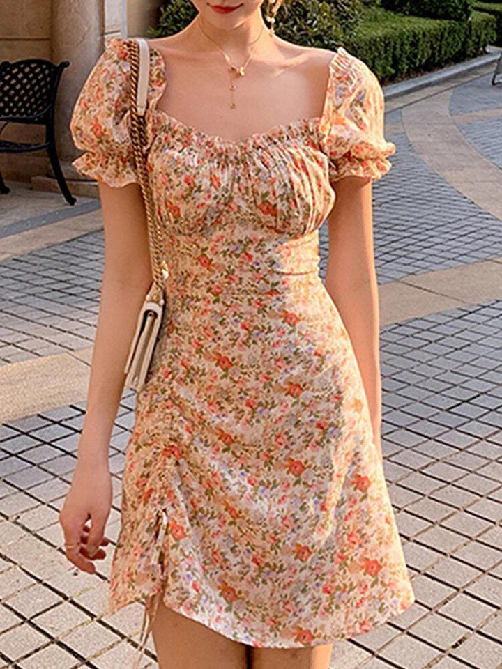 Puff Sleeve Floral Leisure Summer Holiday Casual Dress For Women - Trendha