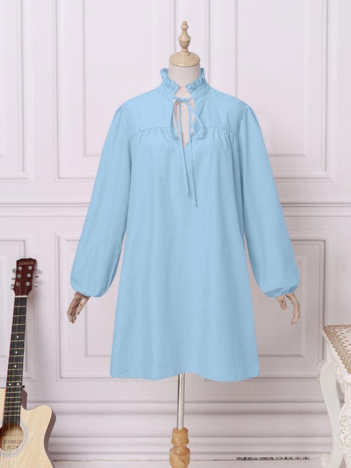 Puff Sleeve V-Neck Solid Spliced Casual Loose Dress For Women - Trendha