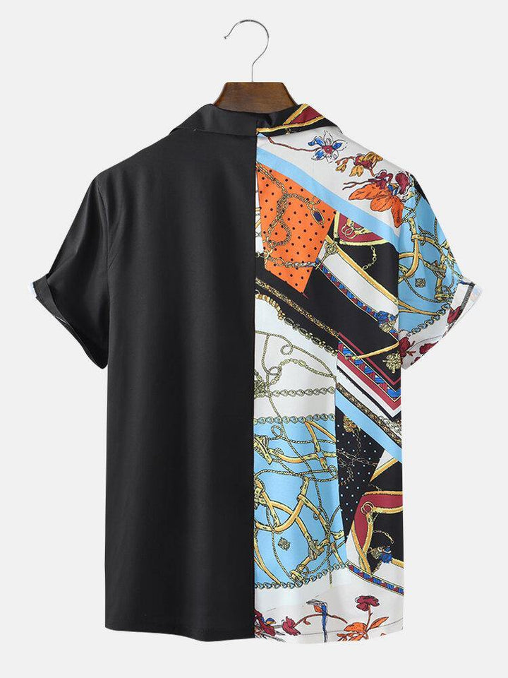 Mens Casual Baroque Print Patchwork Revere Collar Shirts - Trendha