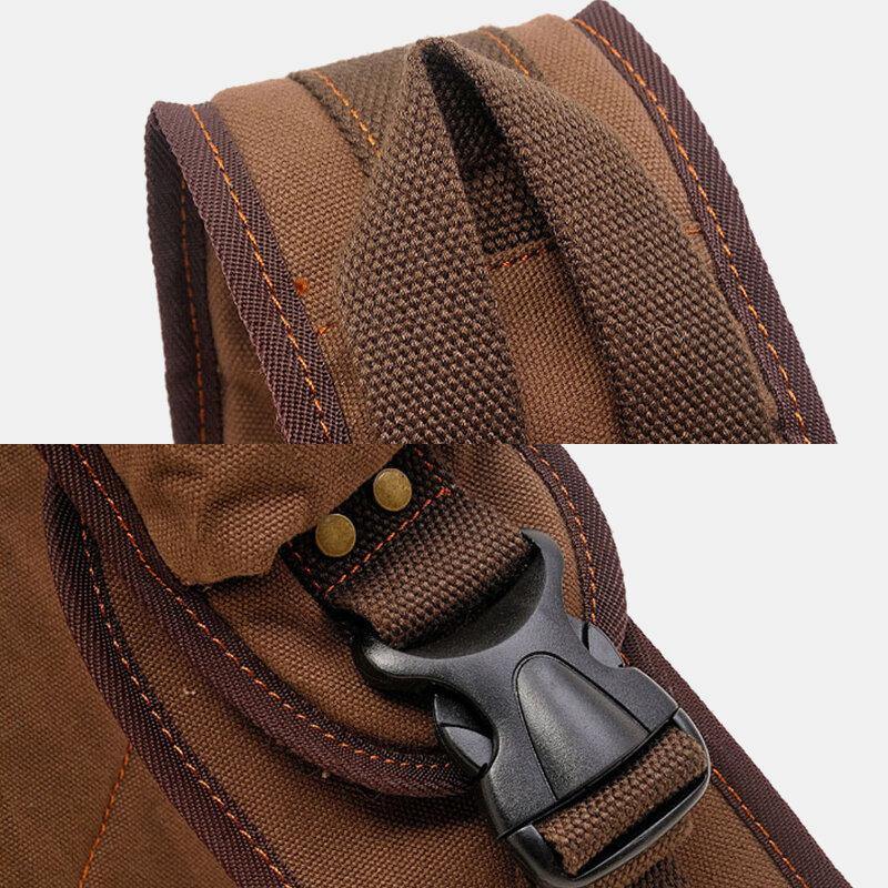 Men Genuine Leather And Canvas Travel Outdoor Carrying Bag Multi-pocket Crossbody Bag Chest Bag - Trendha