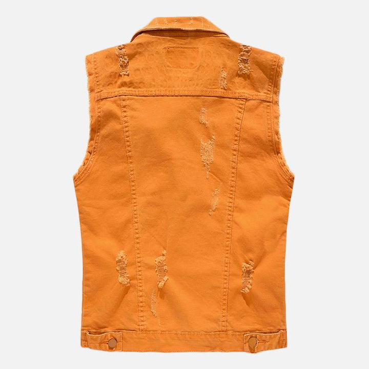 Mens Pocket Ripped Jean Vest Sleeveless Denim Jacket - Trendha