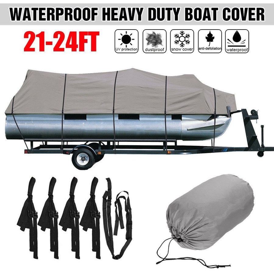 17-20Ft 21-24Ft Heavy Duty 210D Waterproof Pontoon Boat Cover Fish Ski Beam 96" - Trendha