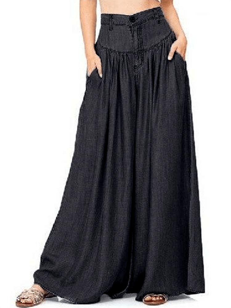 Women's Wide Leg Baggy Pants with Side Pockets for Casual Comfort - Trendha