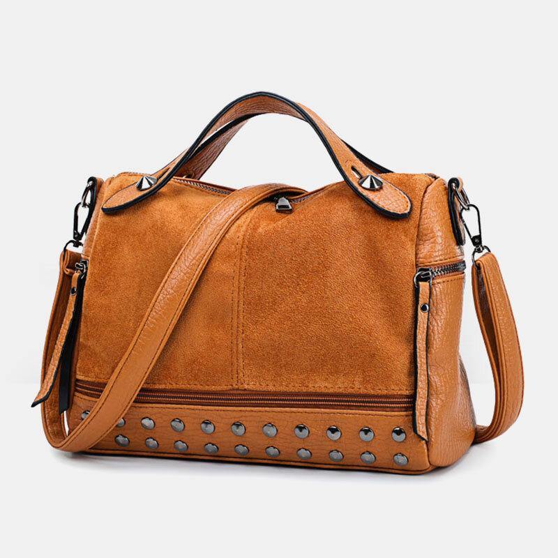 Women Rivet Vintage PU Leather Multifunction Tote Crossbody Bag Shoulder Bag Handbag - Trendha